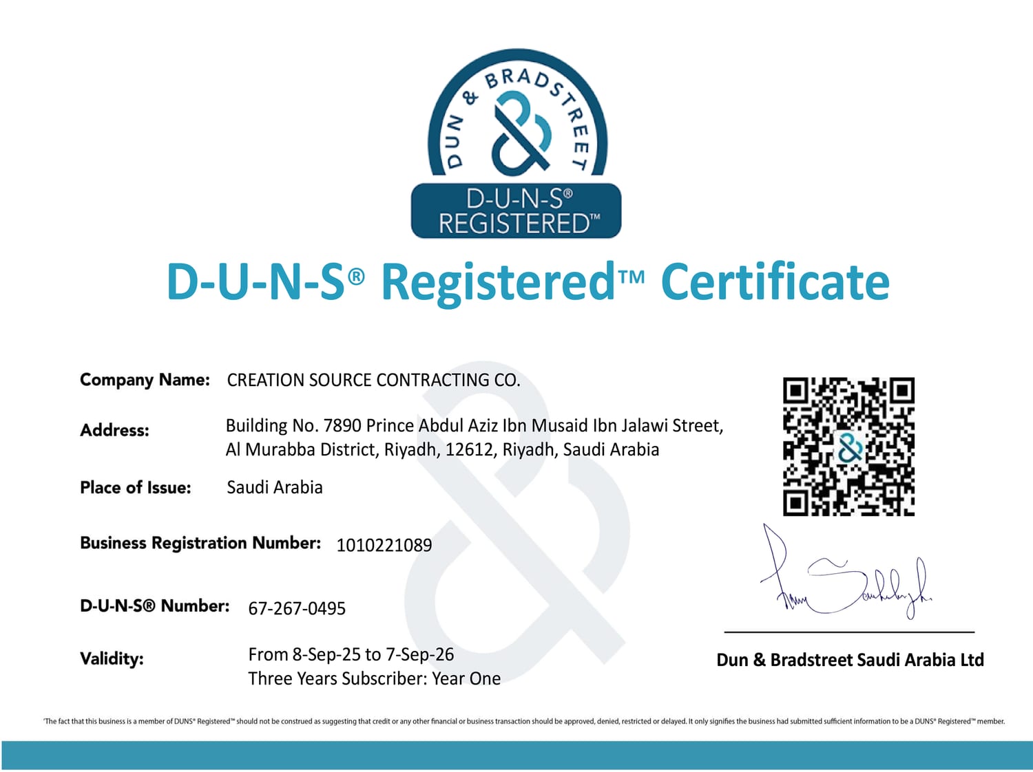 DUNS Certificate Contracting